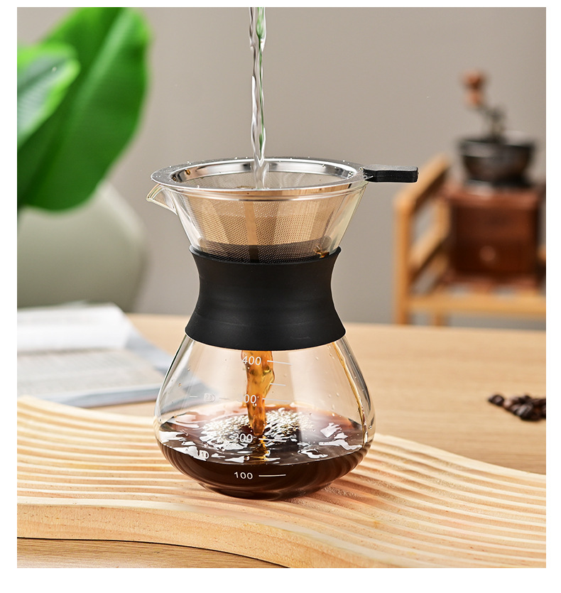 Chemex Coffee Hand Brewed Coffee Glass kettle 400ml/600ml Drip Wooden Collar Coffee Brew Kettle Coffee maker