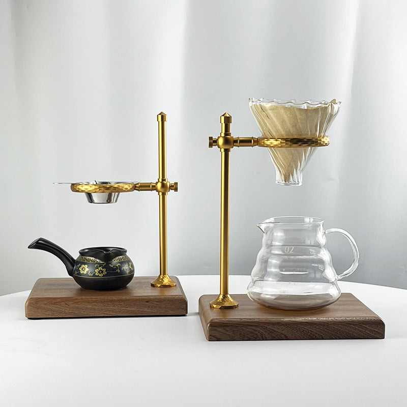 Pour Over Stand Coffee Station, Pour Over Coffee Dripper Height Adjustable Filter Stand with Sapele Wooden Base for Coffee Beer Drink Maker (black with sapele wood)