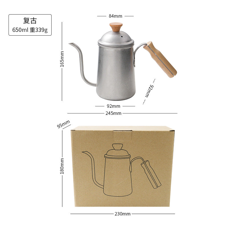 Stainless Steel Coffee Kettle with Wooden Handle Creative Drip Coffee Maker Design Long Narrow Spout for Precise Pouring