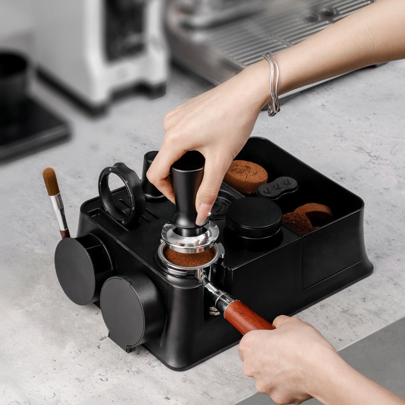 Espresso Knock Box-Espresso Organizer box, Tamping Station Fit 51,54,58mm Espresso Tamper, Distributor, Portafilter & Puck Screen Accessories, Knock Box Espresso for Barista Accessories