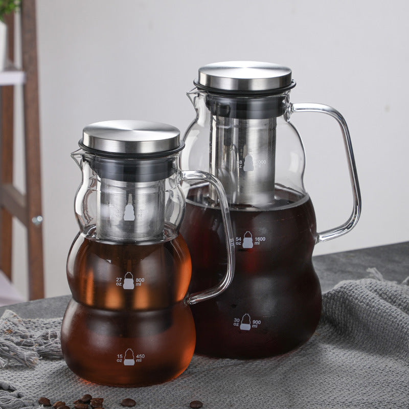 1000/2000ml Glass Cold Brew Coffee Maker Pot Removable Stainless Steel Filter Drip Brewing Coffee Pot Perfect Gift Home Use