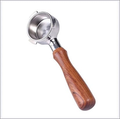 51mm bottomless handle, 3 ears, comes with a stainless steel filter basket and wooden handle
