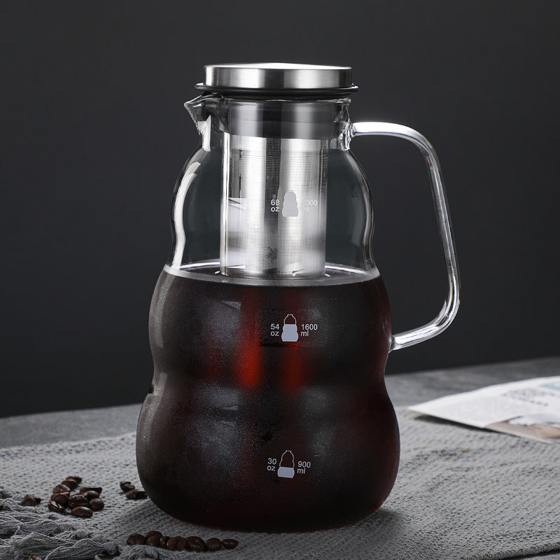 1000/2000ml Glass Cold Brew Coffee Maker Pot Removable Stainless Steel Filter Drip Brewing Coffee Pot Perfect Gift Home Use