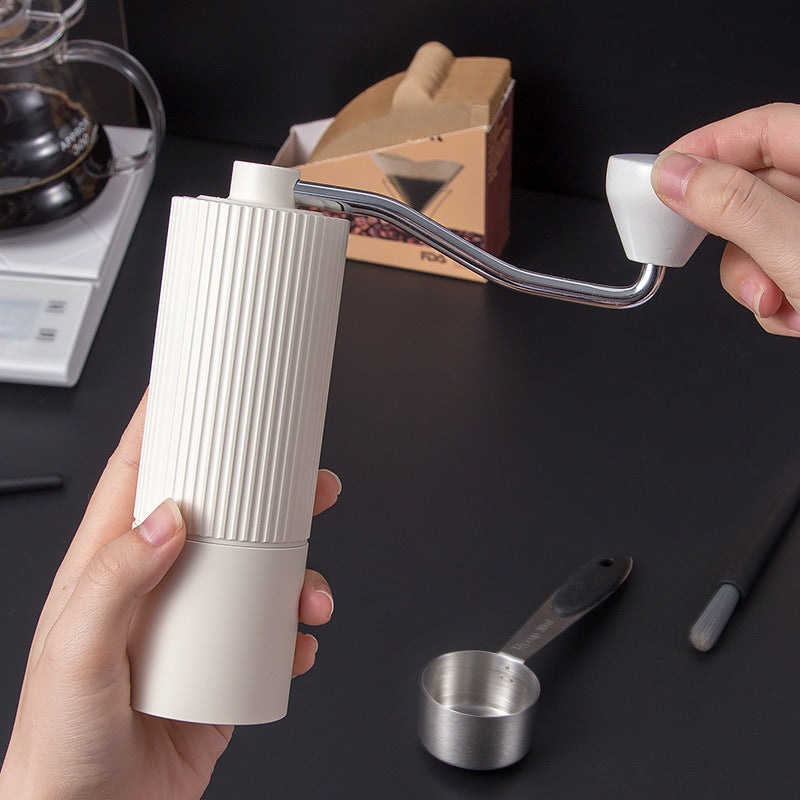 Manual Coffee Grinder, Stainless Steel Conical Burr Coffee Grinder, Hand Coffee Grinder with Foldable Handle and Adjustable Setting, for Espresso to French Press (White)