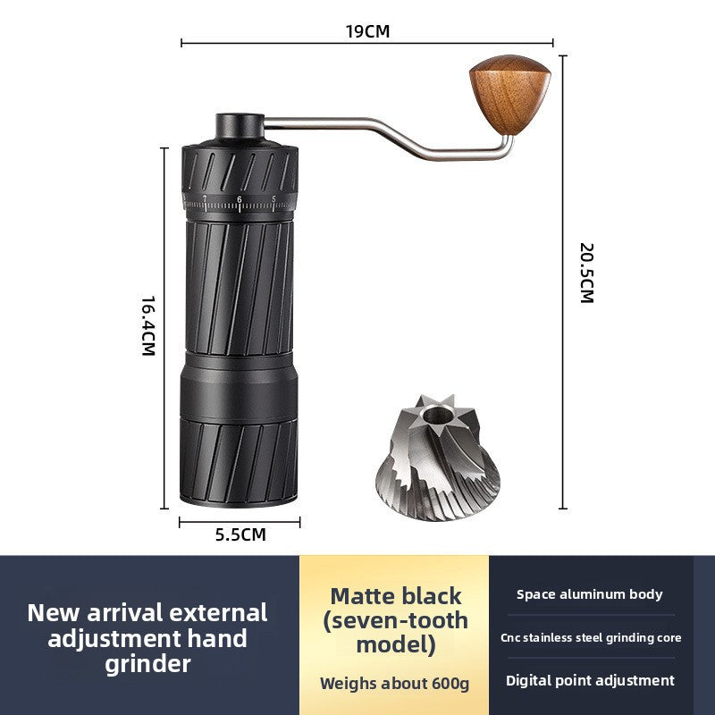 Manual Coffee Grinder with External Adjustable Settings, 7-Core Stainless Steel Conical Burr for Espresso and Pour-Over Brewing