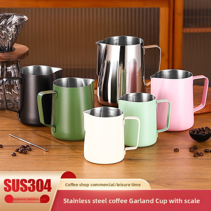 304Stainless Steel Pitcher Thick Frothing Pitcher with Scale White Teflon Hit Milk Frothing Cup Fancy