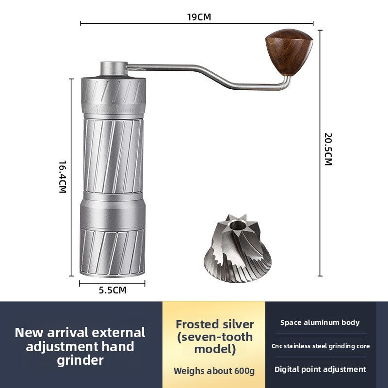 Manual Coffee Grinder with External Adjustable Settings, 7-Core Stainless Steel Conical Burr for Espresso and Pour-Over Brewing