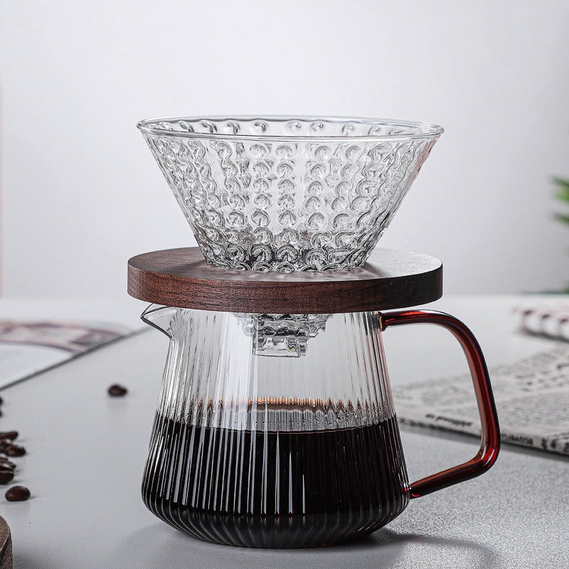 Glass Coffee Server For Pour Over Coffee & Tea Vertical Striped Microwave Safe & Heatproof Glass Body (350ml & 500ml)
