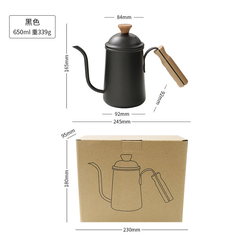 Stainless Steel Coffee Kettle with Wooden Handle Creative Drip Coffee Maker Design Long Narrow Spout for Precise Pouring
