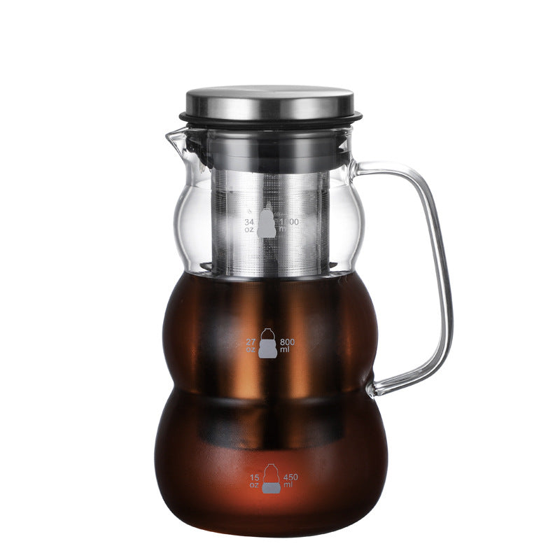 1000/2000ml Glass Cold Brew Coffee Maker Pot Removable Stainless Steel Filter Drip Brewing Coffee Pot Perfect Gift Home Use