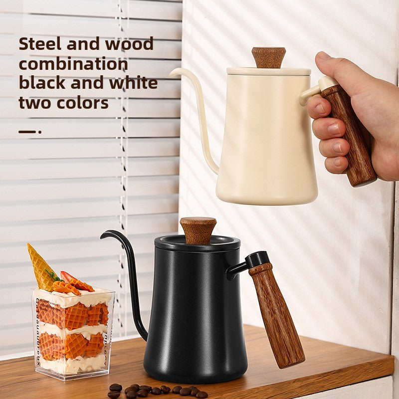 Pour Over Coffee Kettle Gooseneck Tea Pot 304 Stainless Steel Hand Coffee Maker Kettle,Wood Handle and Long Narrow Spout Camping Kettle
