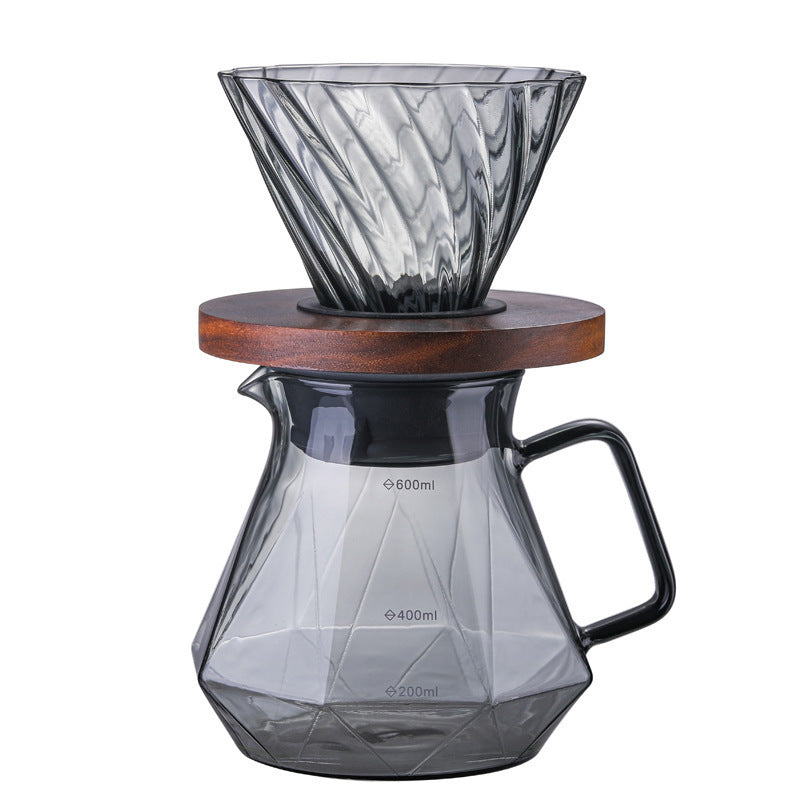 Glass coffee maker Coffee Wooden tray Filter cup set High borosilicate glass shared pot Household dripping coffee filter cup