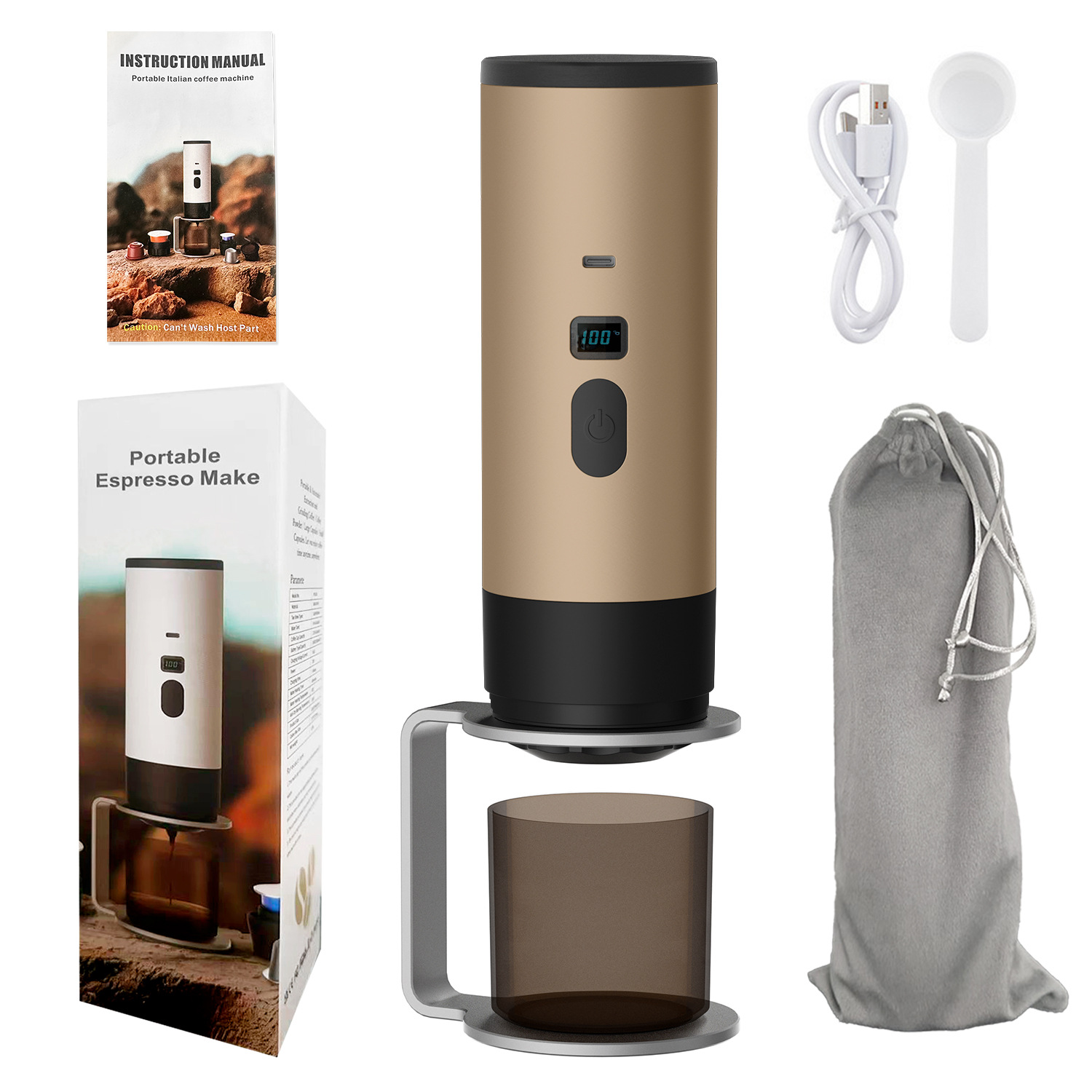 Wireless Electric Portable Espresso Coffee Machine for Car & Home Camping Coffee Maker 3-in-1 Capsule Powder Travel Coffee Maker