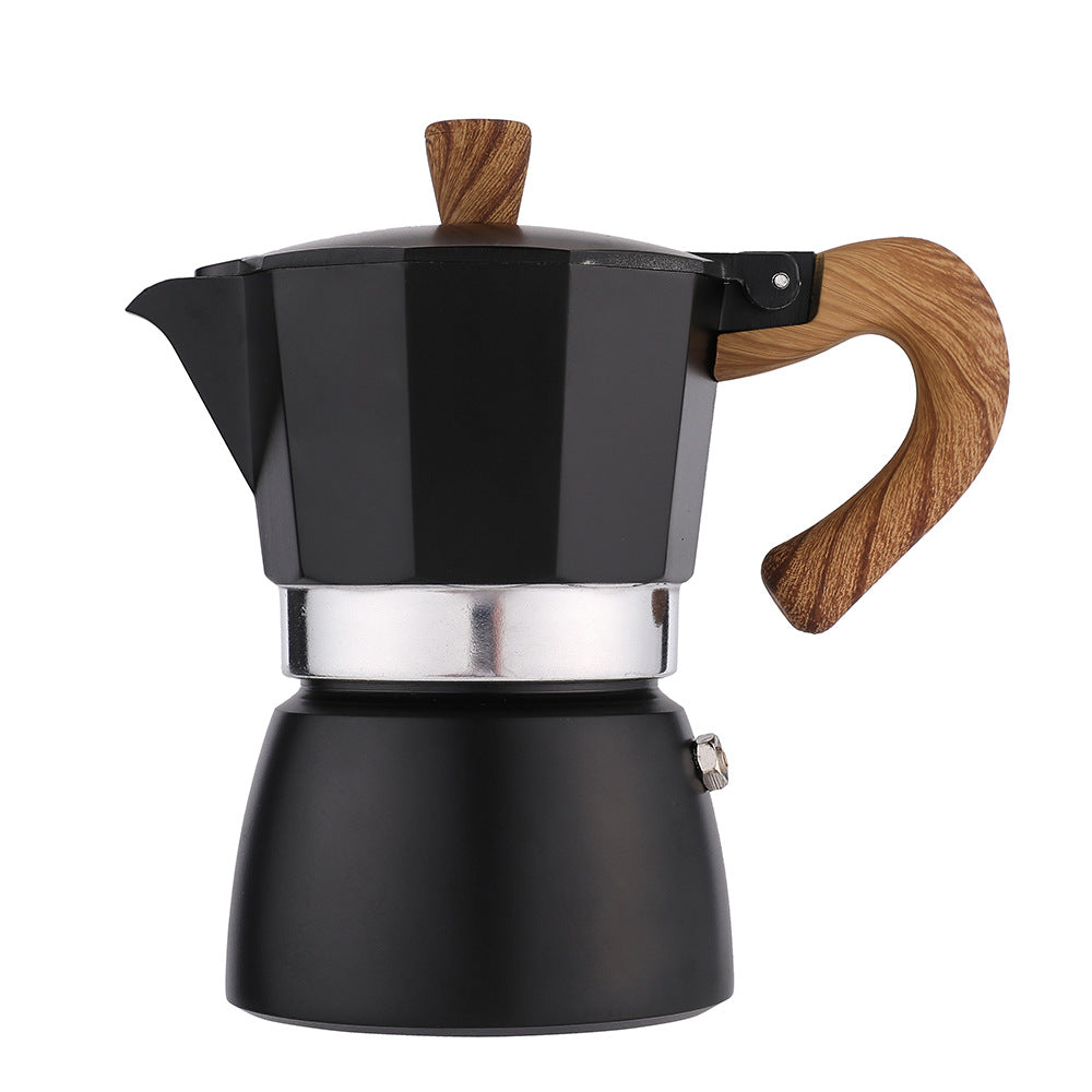 Single Valve Octagonal Coffee Pot Aluminum Moka Pot Extraction for Italian Coffee Machine with Anti-scald Wood Handle 150/300ml