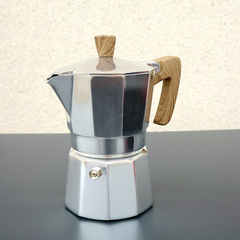 Single Valve Octagonal Coffee Pot Aluminum Moka Pot Extraction for Italian Coffee Machine with Anti-scald Wood Handle 150/300ml