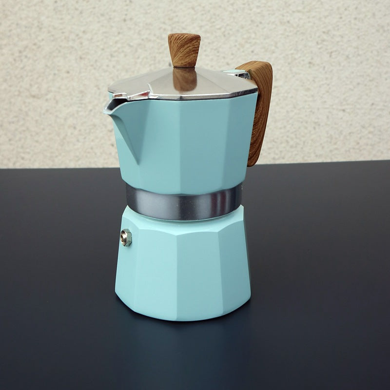 Single Valve Octagonal Coffee Pot Aluminum Moka Pot Extraction for Italian Coffee Machine with Anti-scald Wood Handle 150/300ml