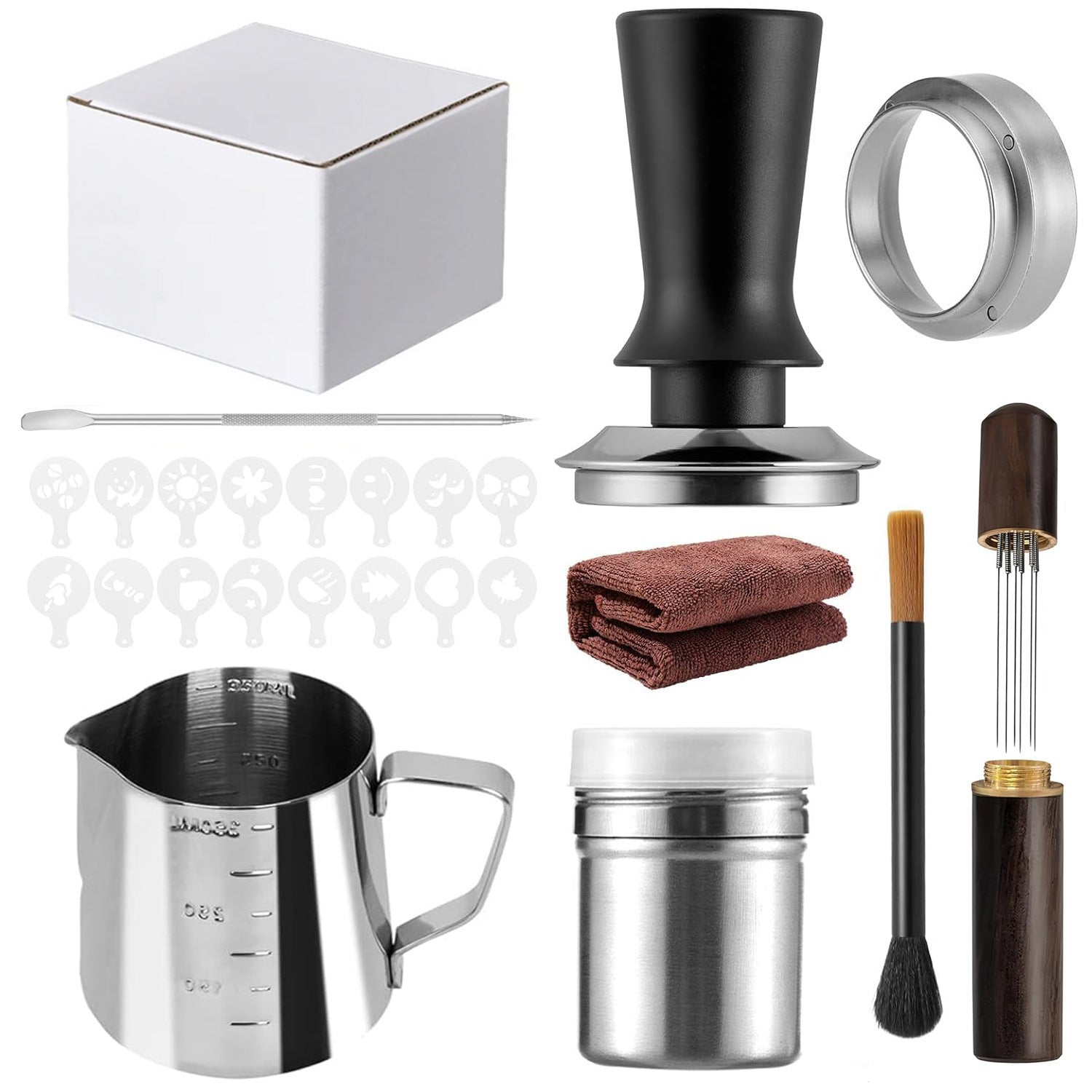 9pcs Espresso Tamper Set, Barista Tools Kit for Coffee Machine, Spring-Loaded 304 Stainless Steel Base 30lbs Coffee Calibrated Tamper Tools for Enjoying cafes Home Office hotels (51mm)