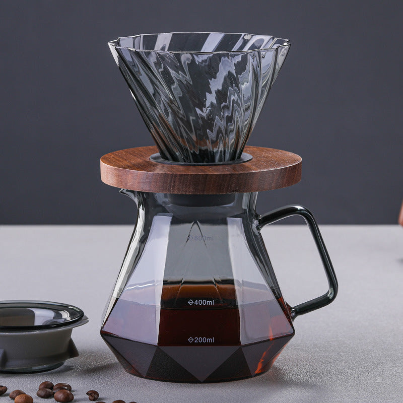 Glass coffee maker Coffee Wooden tray Filter cup set High borosilicate glass shared pot Household dripping coffee filter cup