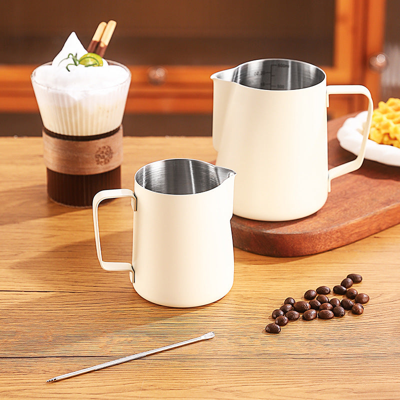 304Stainless Steel Pitcher Thick Frothing Pitcher with Scale White Teflon Hit Milk Frothing Cup Fancy